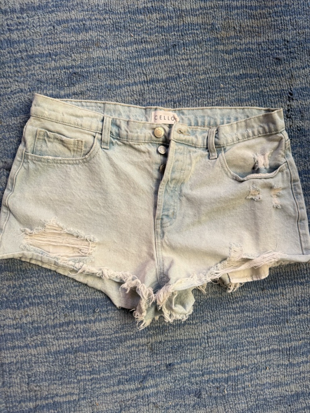 CELLO Light Blue Distressed Denim Shorties